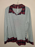 Leo & Nicole Gray Sweater with Red Plaid Trim