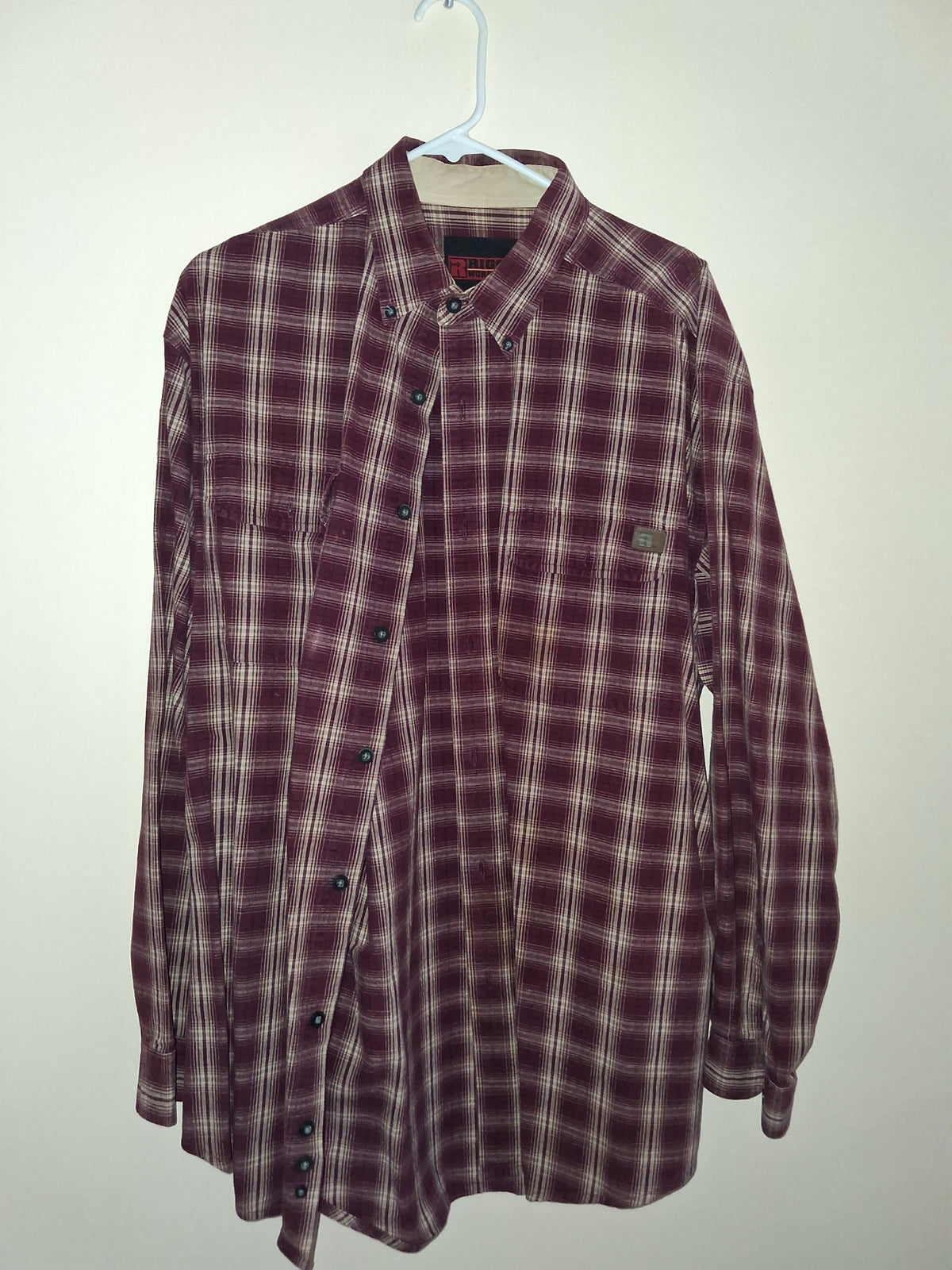 Wrangler Riggs Workwear Burgundy & Cream Plaid Shirt