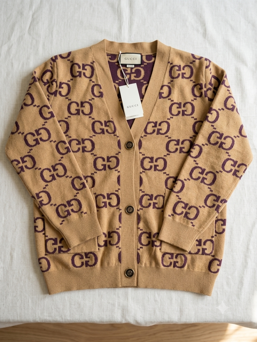 GG Monogram Knit Cardigan Sweater – Camel & Plum