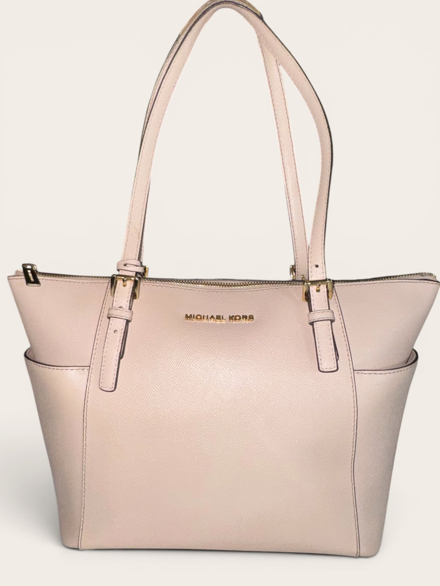 Michael Kors 2-Piece Set: Charlotte Saffiano Leather Tote Bag and Jet Set Travel Continental Wallet – Powder Blush Pink