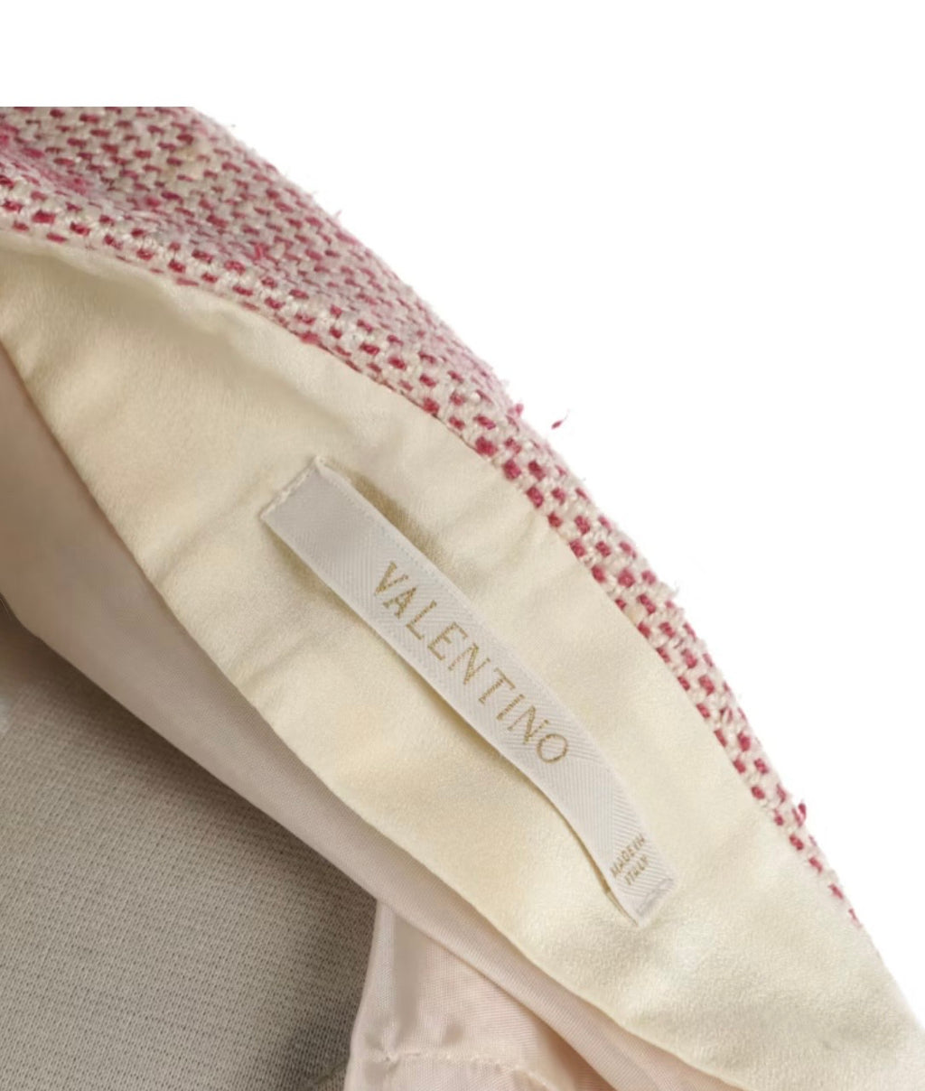 Vintage Valentino Boutique Pink Silk Noil Canvas Collarless Skirt Suit - Made in Italy