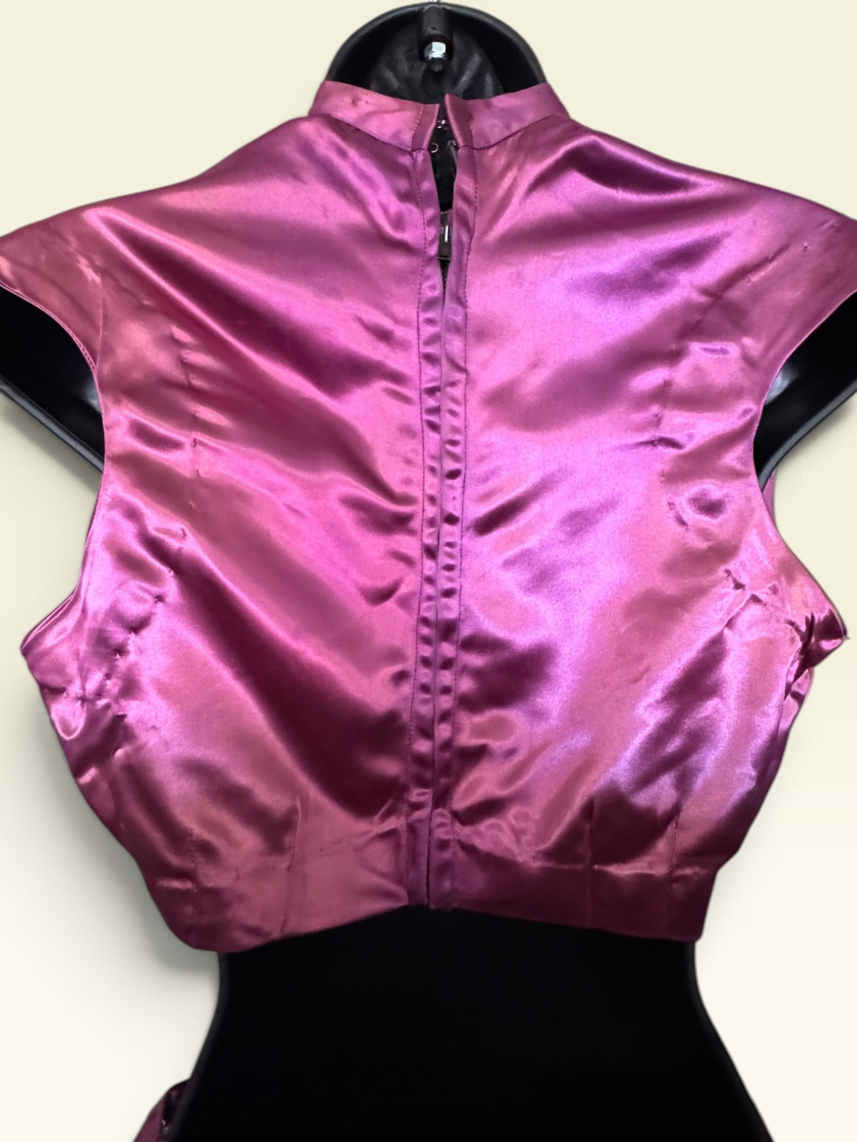 Vintage Magenta Satin Majorette / Baton Twirler Two-Piece Set with Gold Sequins