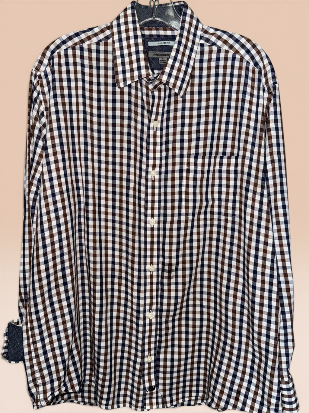 Johnston & Murphy Navy & Brown Check Button-Up Shirt
