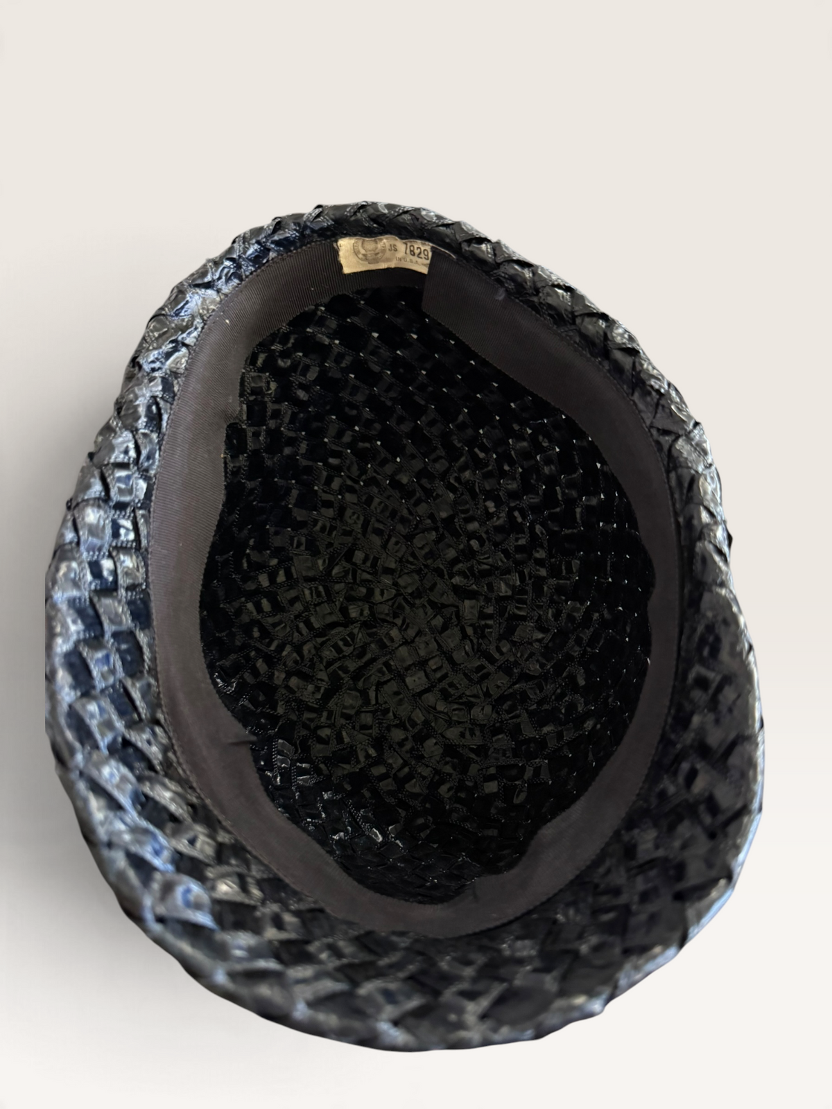 Navy Woven Ribbon Cloche Hat with Bow