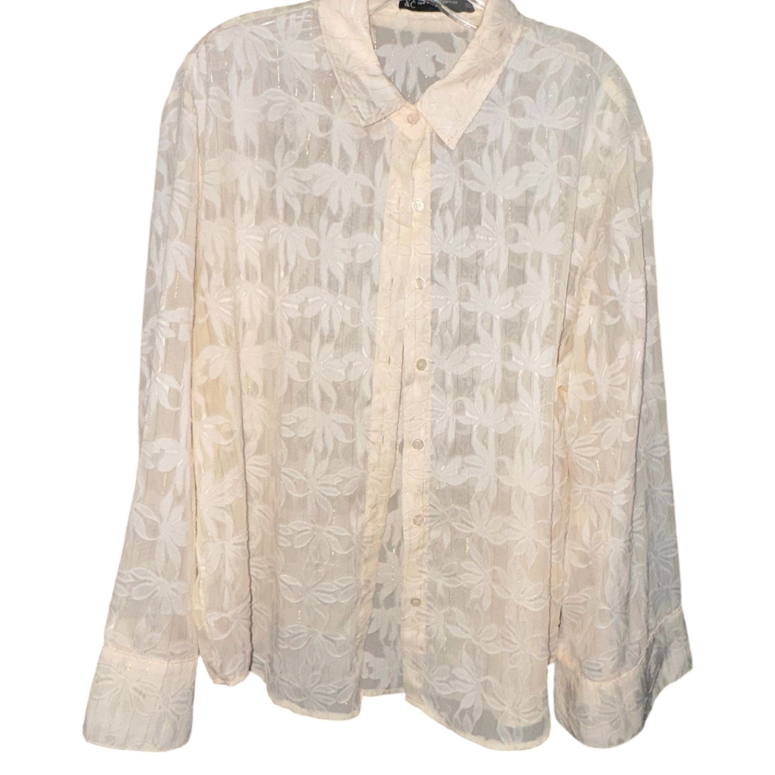 NY & Company Sheer Floral Button-Up Blouse