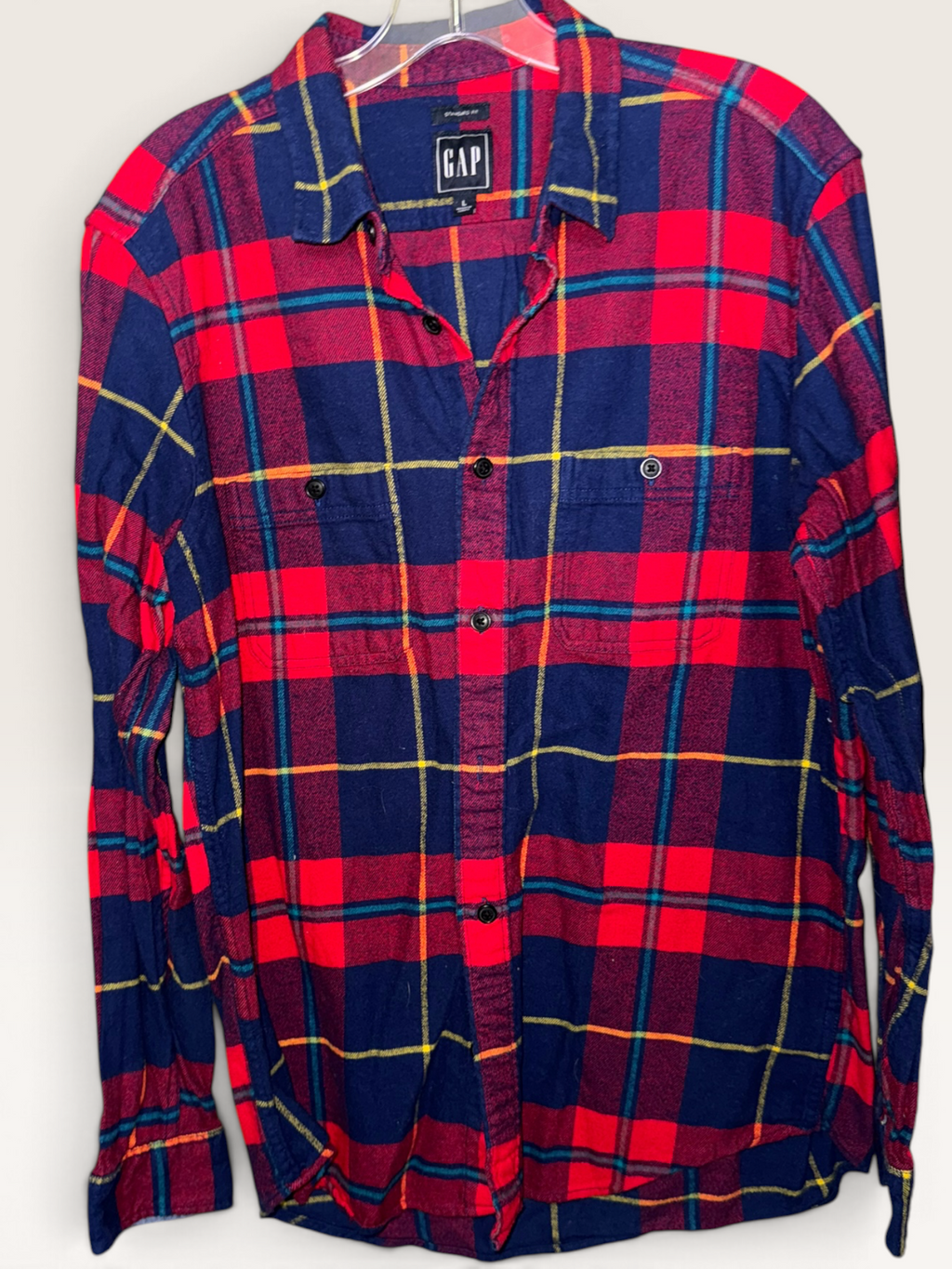 Gap Red & Navy Plaid Flannel Shirt