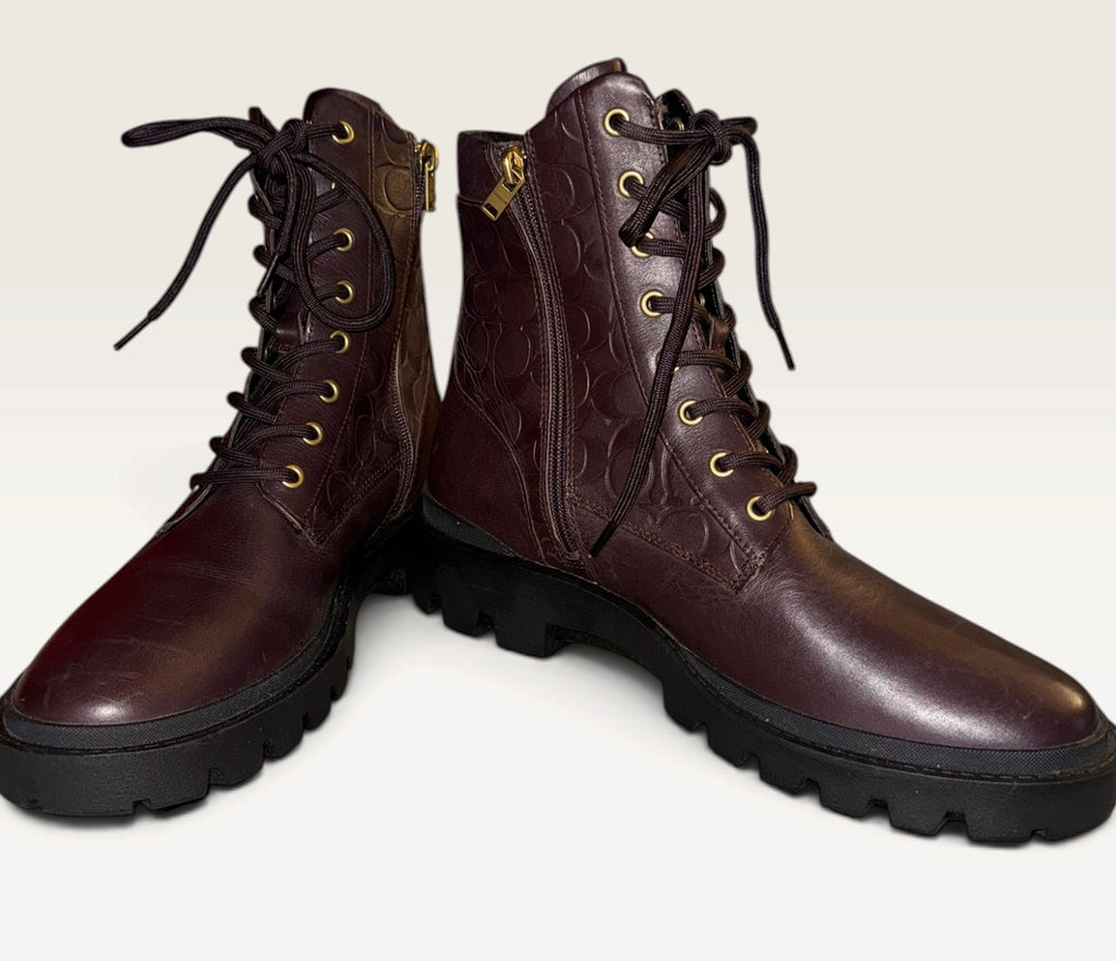 Coach CitySole Embossed Oxblood Leather Combat Boots