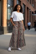 Vintage Sag Harbor Tribal Print Midi Skirt | Boho Rayon Pull-On Skirt