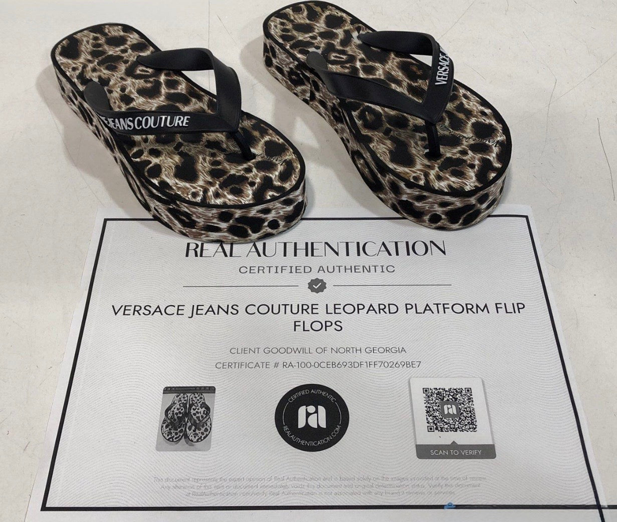 Versace Jeans Couture Leopard Platform Flip Flops