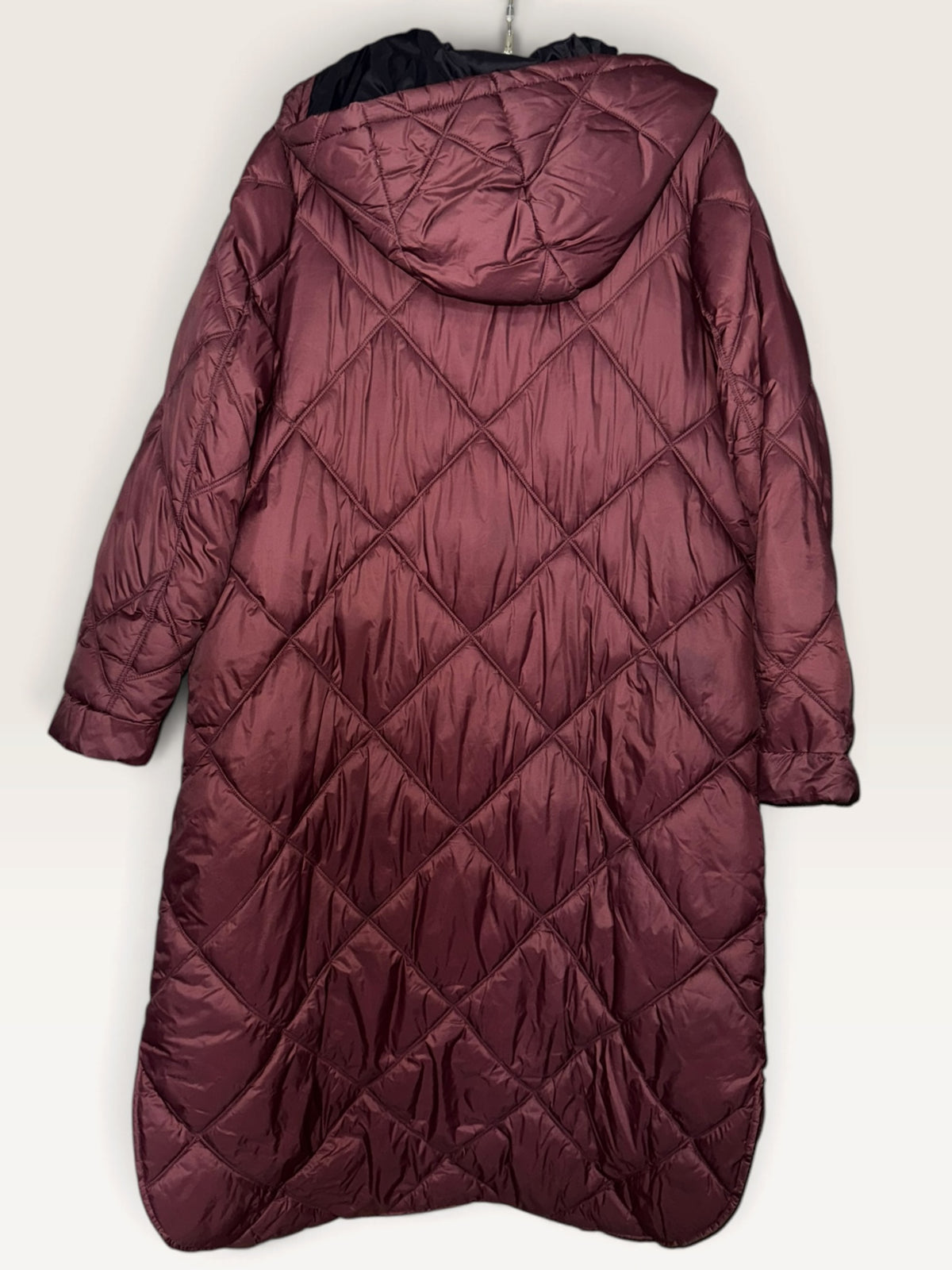 Calvin Klein Jeans Burgundy Hooded Quilted Long Coat