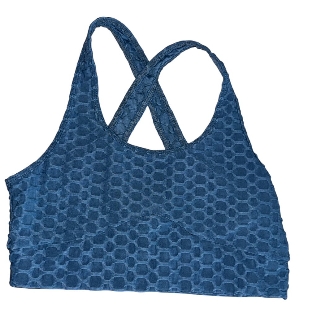 Teal Blue Textured Criss-Cross Sports Bra