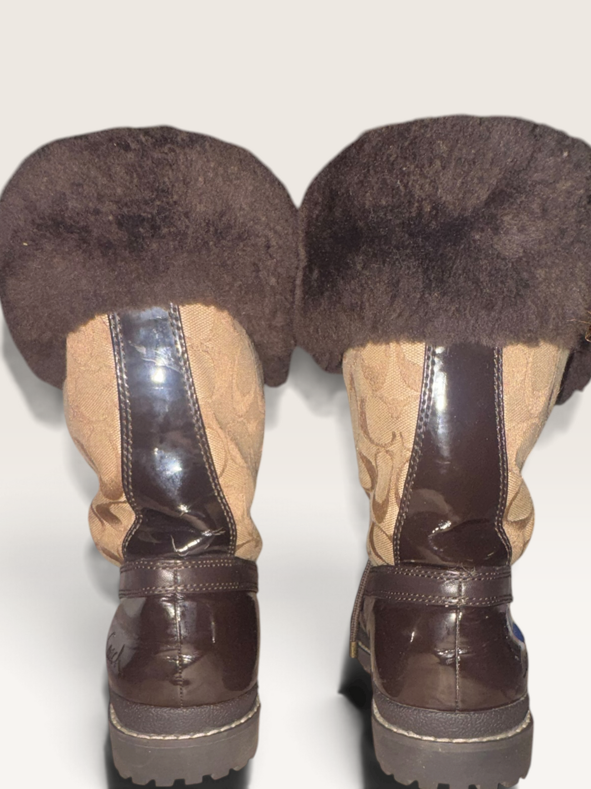 Coach Signature Fur-Trim Lace-Up Winter Boots
