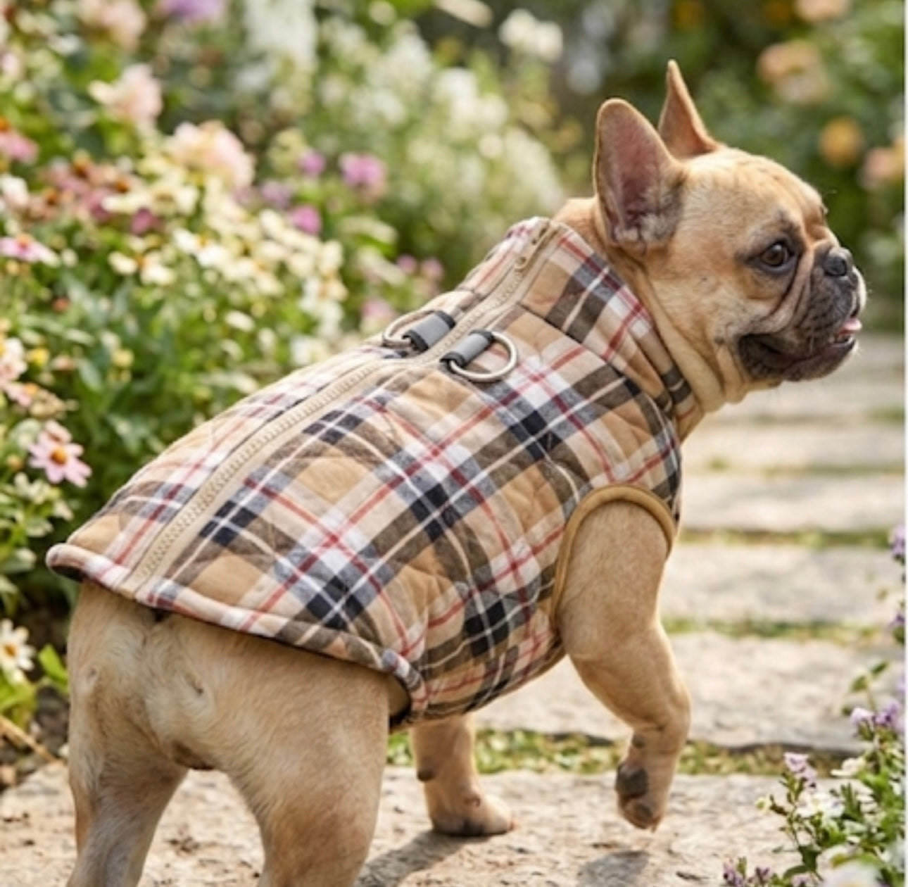 Khaki Flannel Plaid Burberry Inspired Quilted Dog Coat
