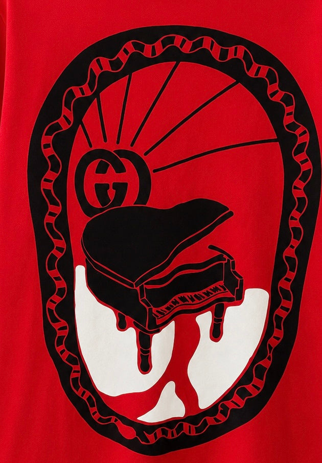 Gucci Piano Graphic T-Shirt – Red Cotton Designer Tee | Made in Italy