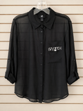 IZ Byer Black Sheer Button-Up Blouse