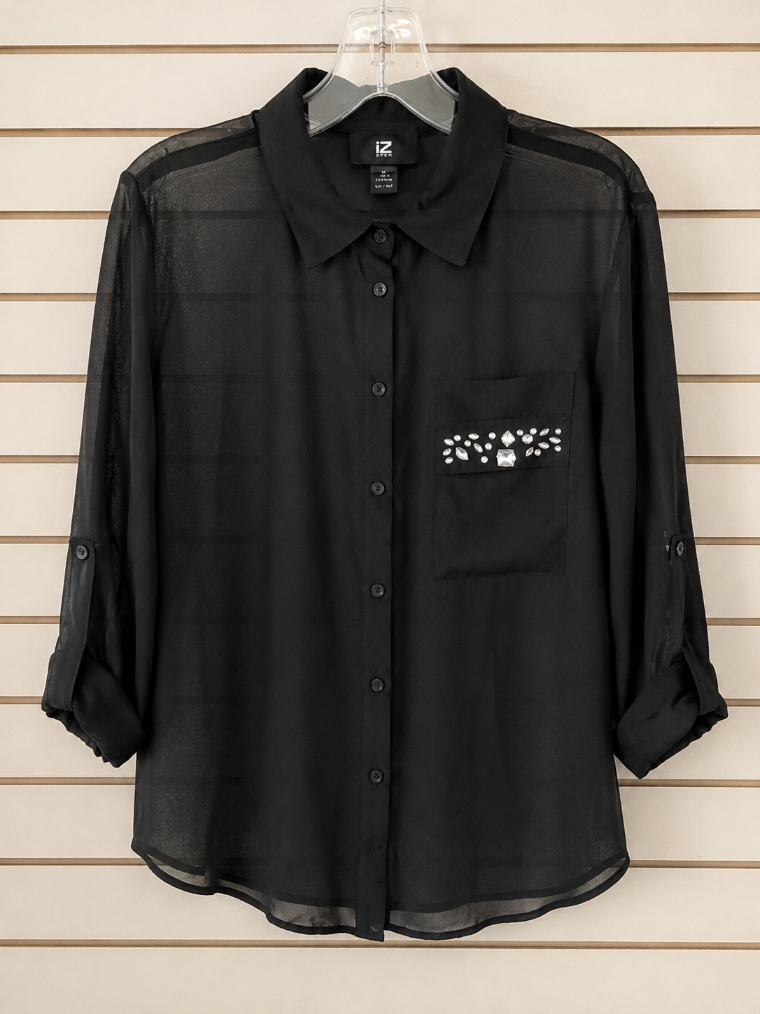 IZ Byer Black Sheer Button-Up Blouse