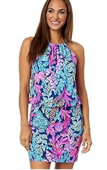 Lilly Pulitzer Sonique Halter Dress Aegean Navy Calypso Coast XL