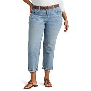 Lauren Ralph Lauren Plus-Size Relaxed Tapered Ankle Jeans Isla Wash 14W 28