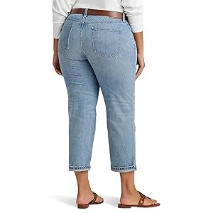 Lauren Ralph Lauren Plus-Size Relaxed Tapered Ankle Jeans Isla Wash 14W 28