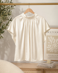 Ivory Satin Mock Neck Blouse