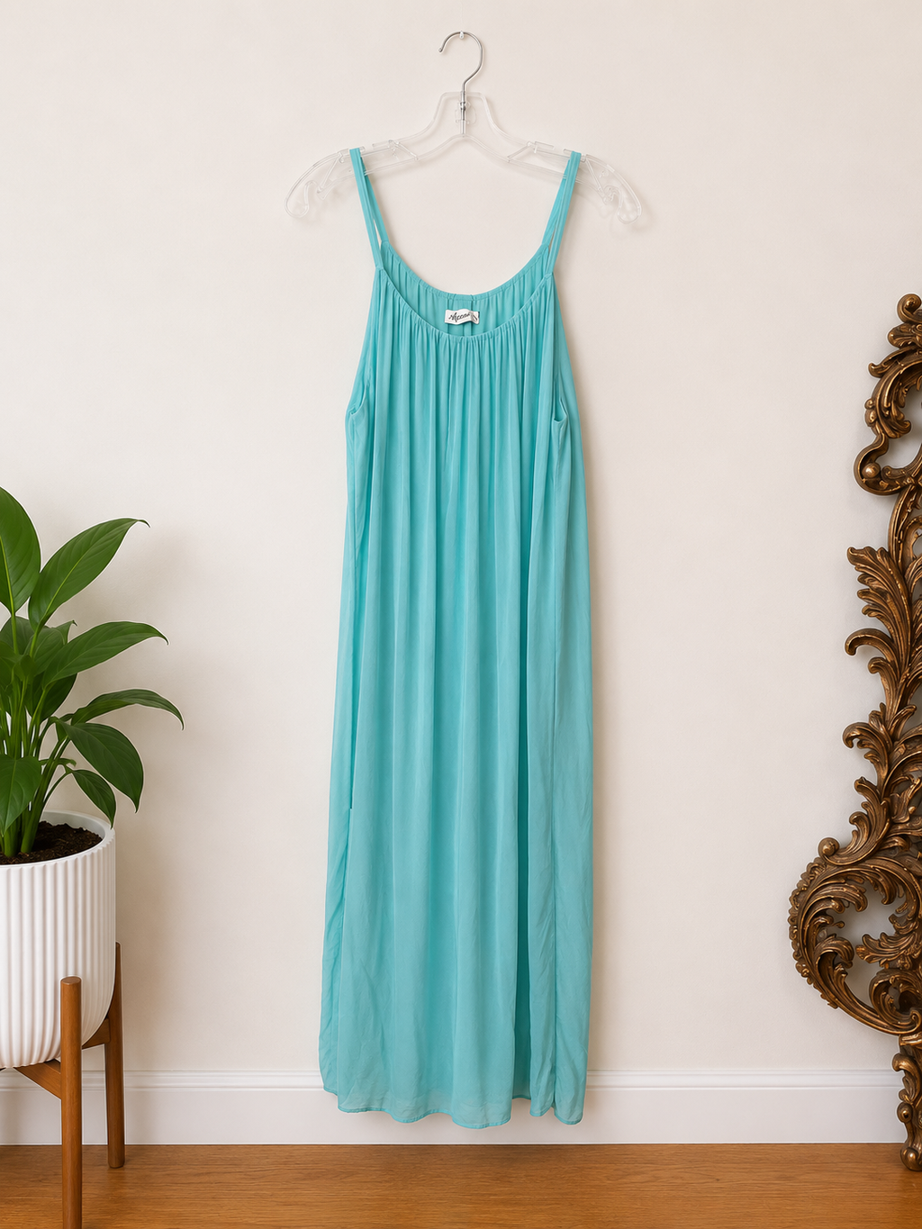 Lavender Bird Sheer Aqua Maxi Dress