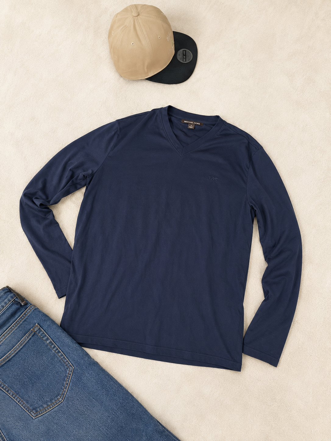 Michael Kors Men’s Navy V-Neck Long Sleeve Tee