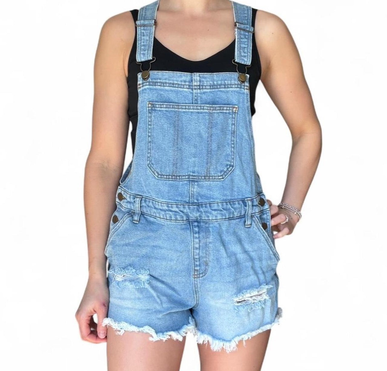 Wild Fable Distressed Denim Short Overalls