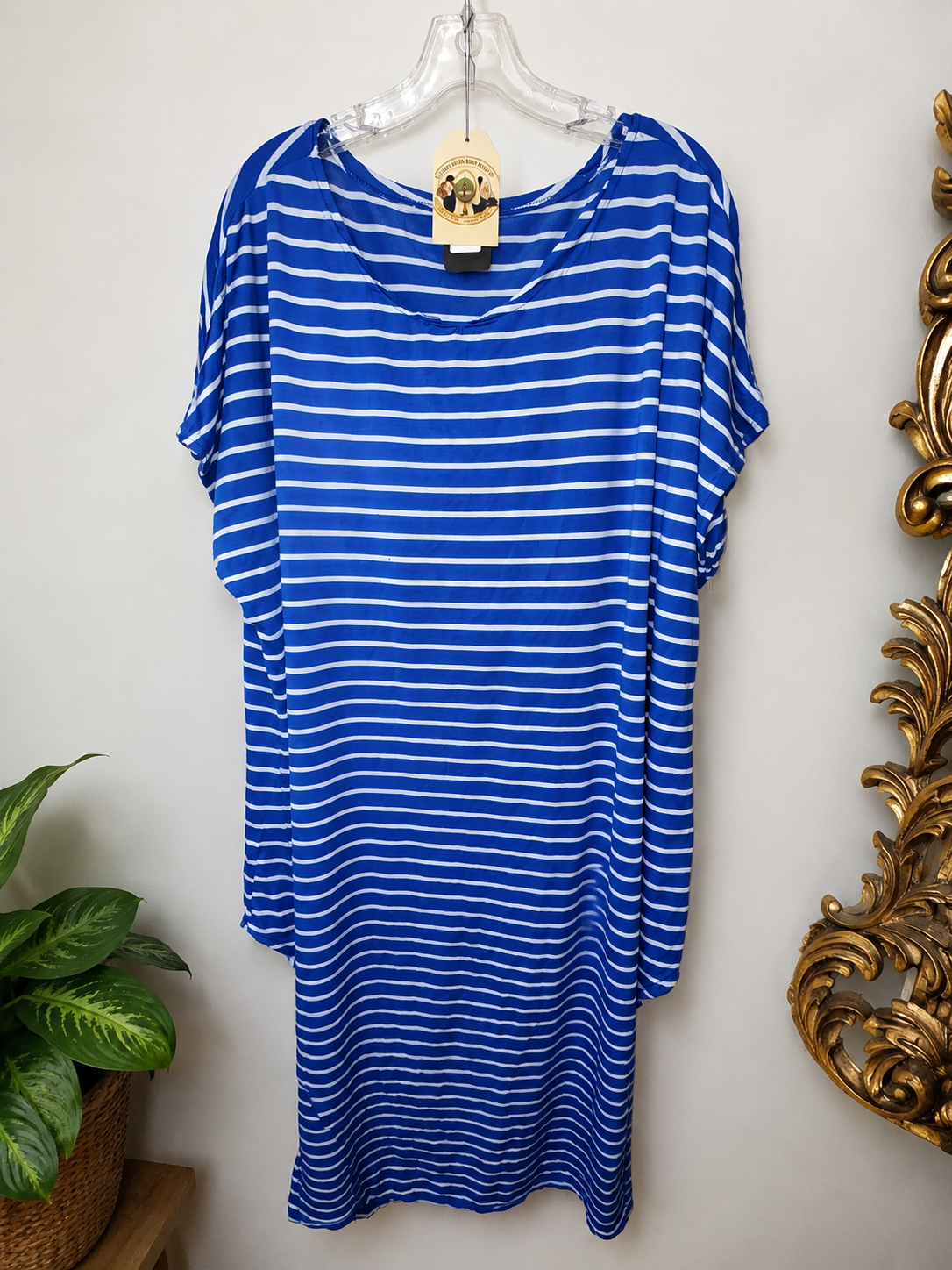 Blue & White Striped Swim Cover-Up