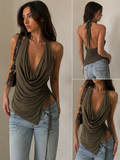 Spring Haze Los Angeles Olive Ruched Halter Top