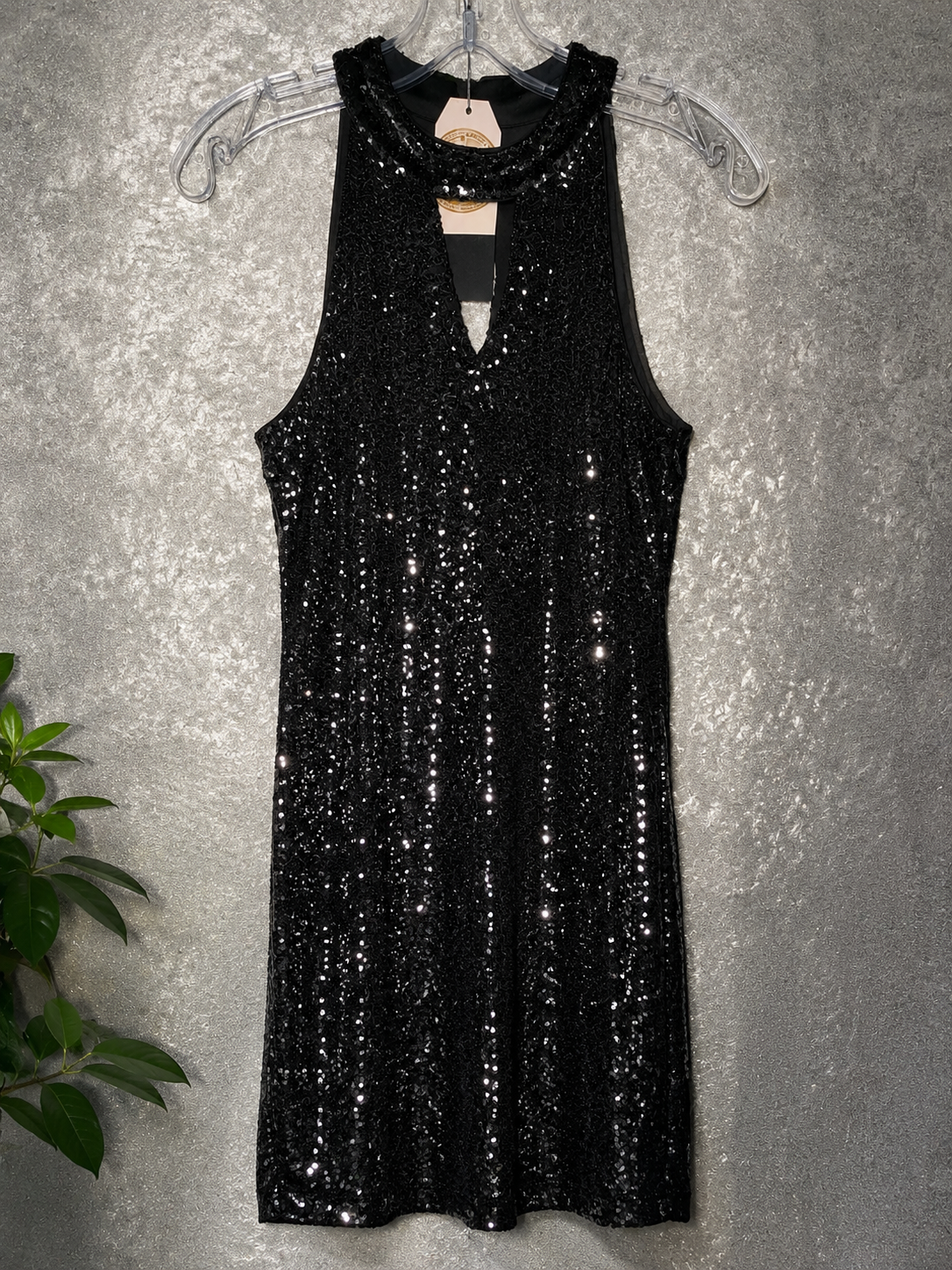 SD Collection Black Sequin Keyhole Dress
