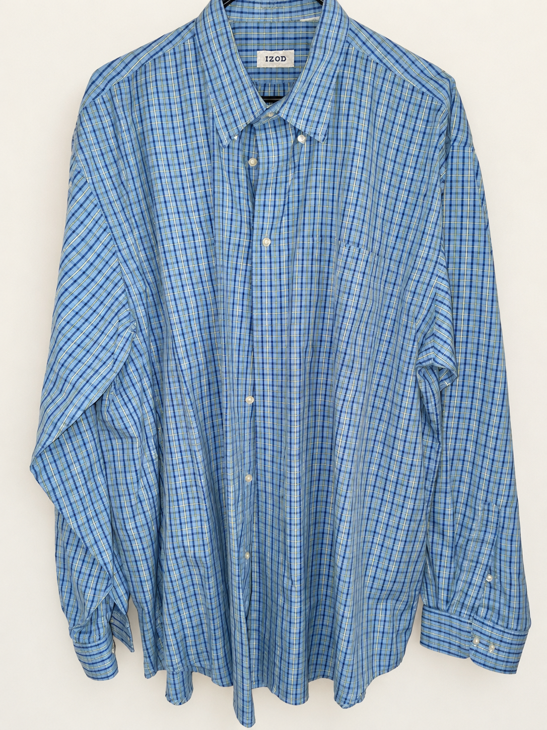 IZOD Blue & Yellow Plaid Wrinkle-Free Oxford Shirt
