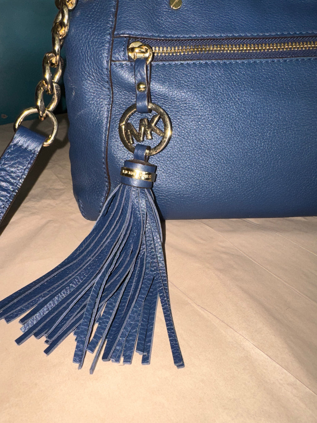 Early 2010s Michael Kors Navy Leather Tassel Satchel Crossbody Bag