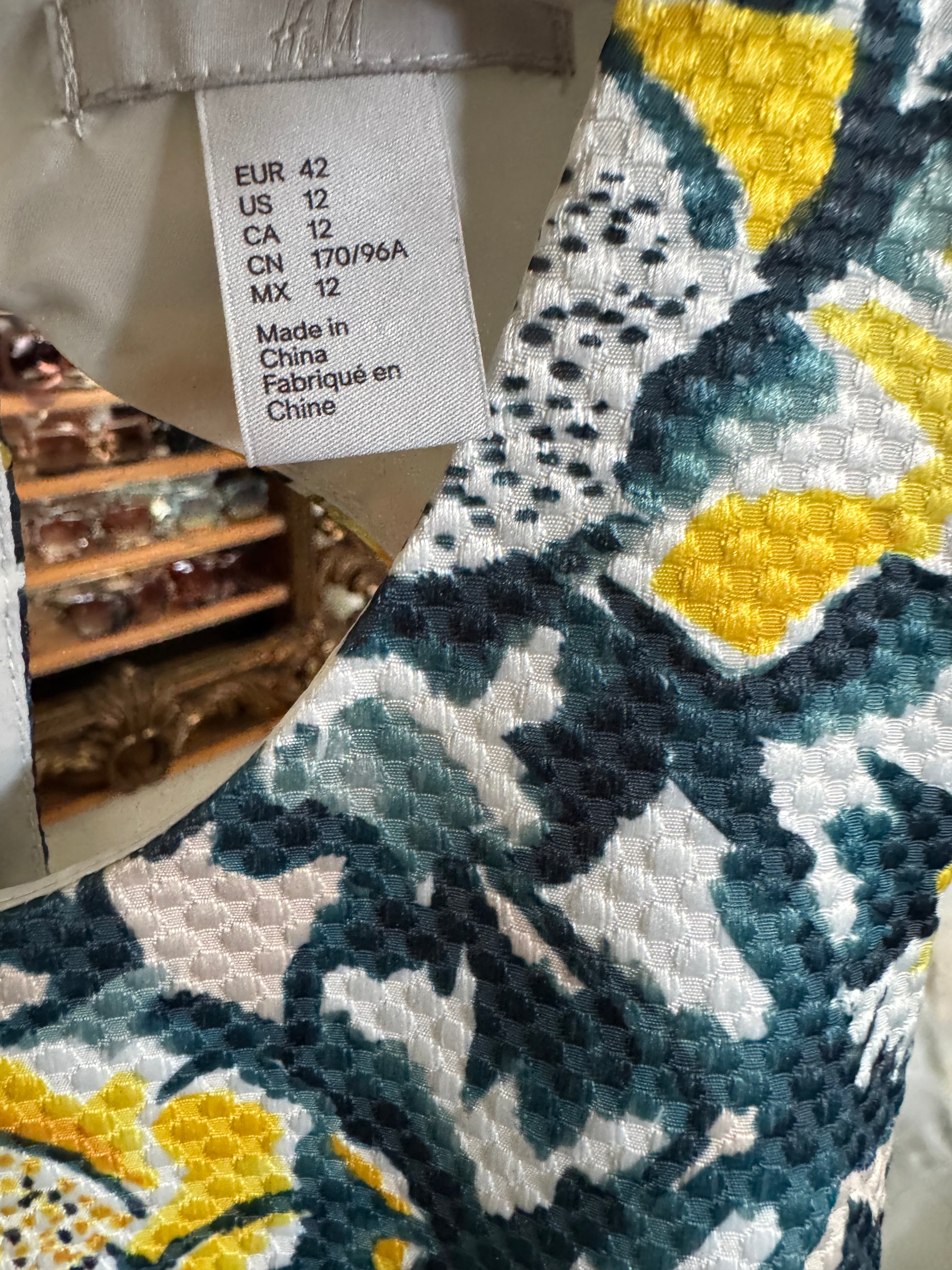 H&M Yellow Floral Textured Fit & Flare Dress