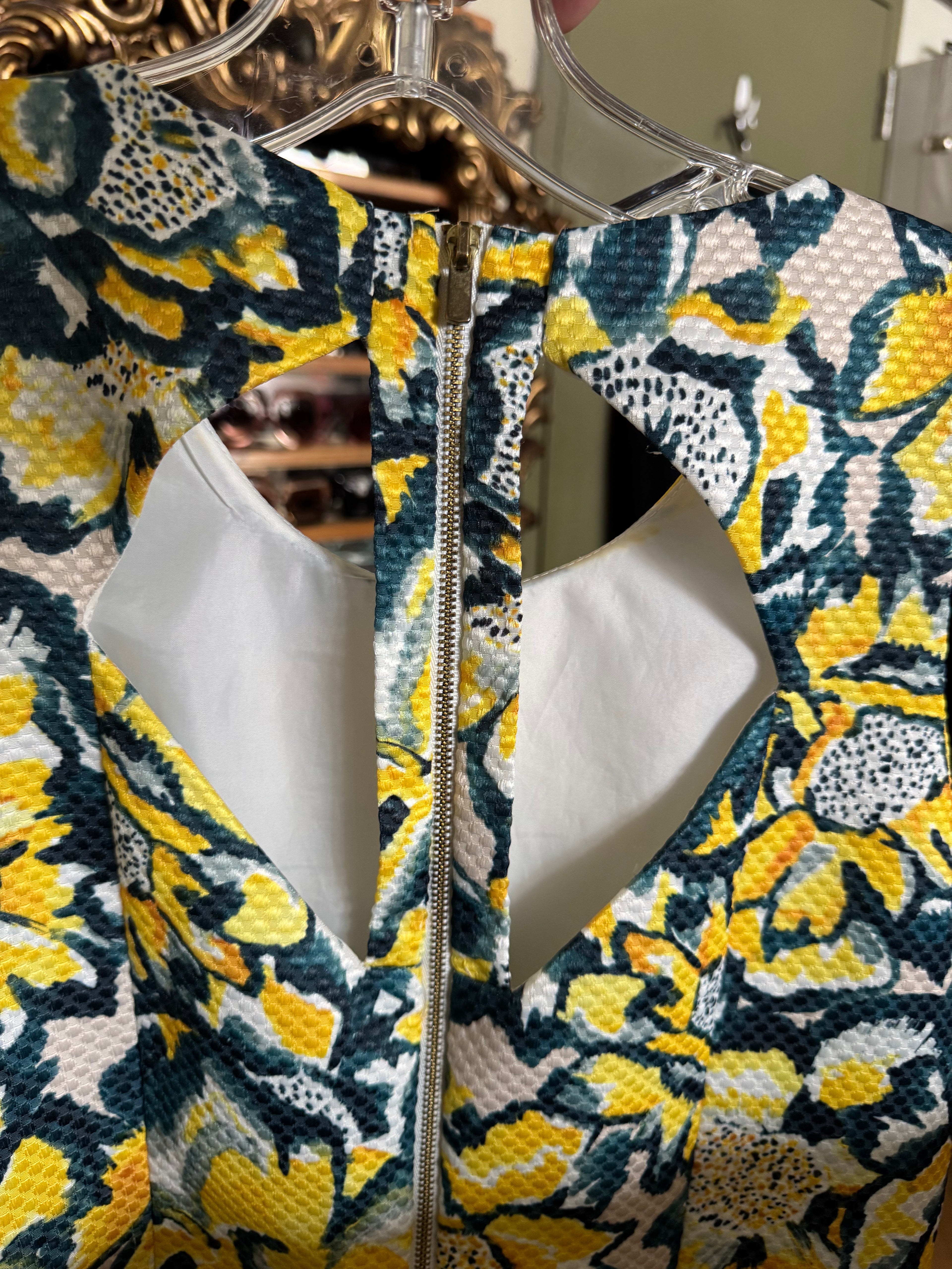 H&M Yellow Floral Textured Fit & Flare Dress