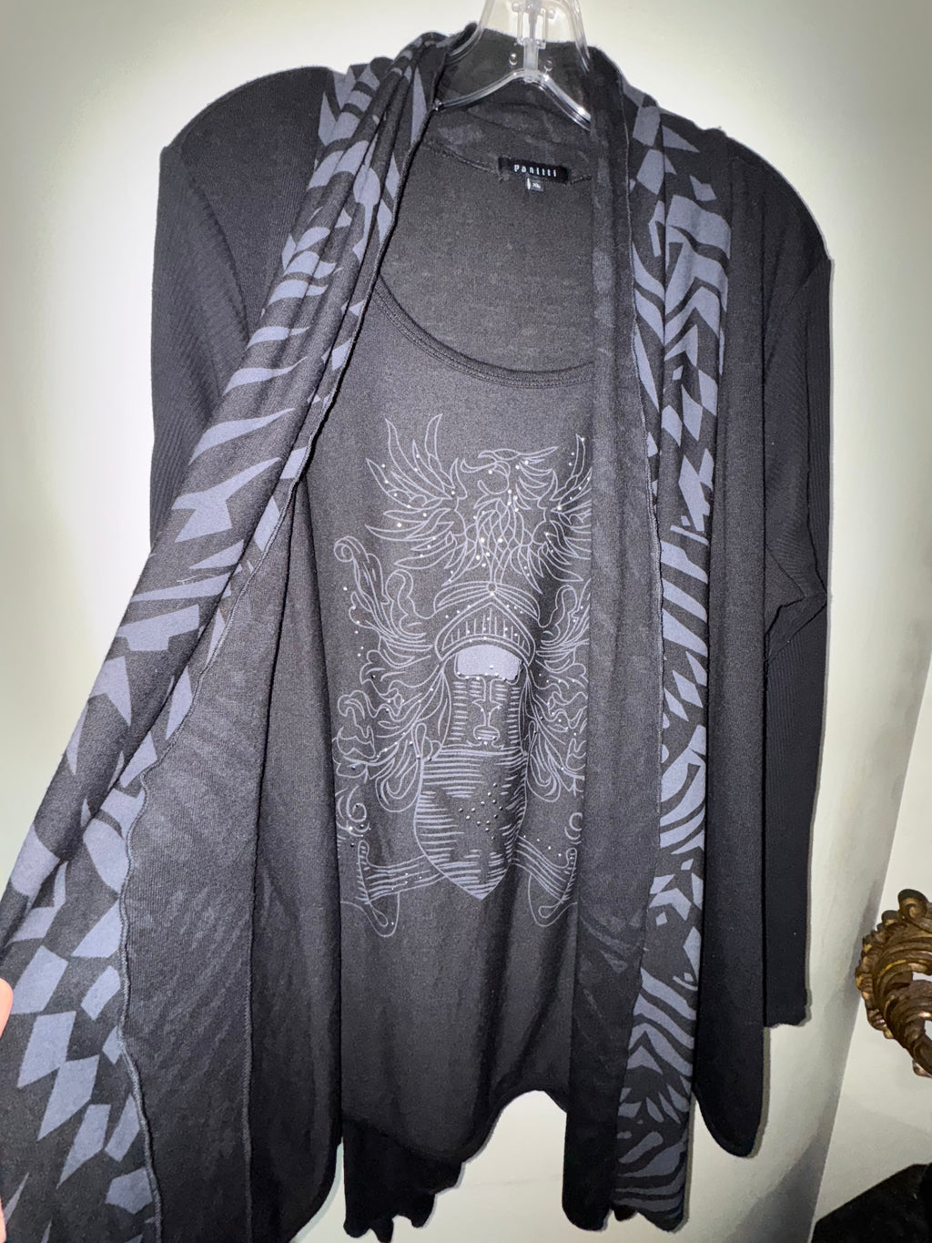 Panitti Black Tribal Print Open Cardigan