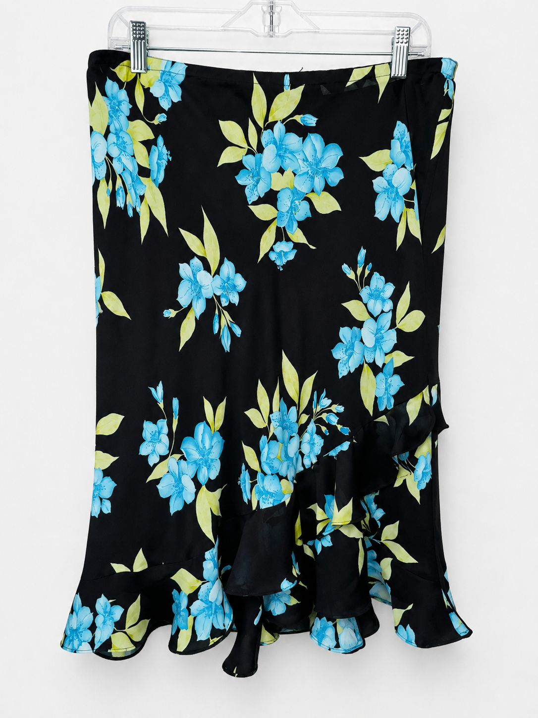 Black Floral Ruffle Midi Skirt