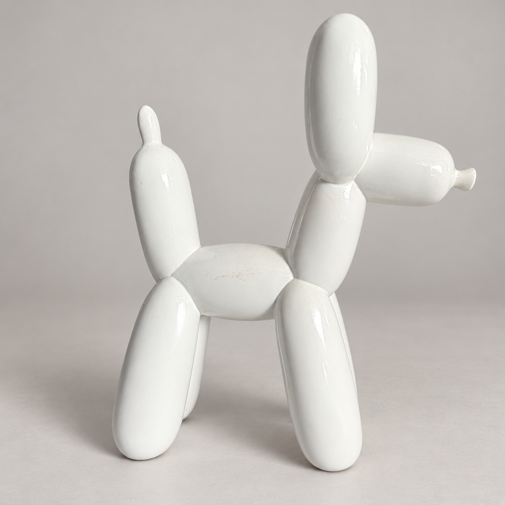 Glossy White Balloon Dog Sculpture — Modern Pop-Art Décor