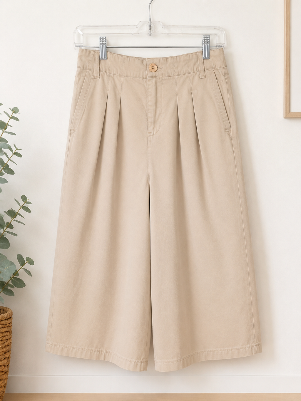 Neutral Wide Leg Culottes | Oversized Pleated Linen-Blend