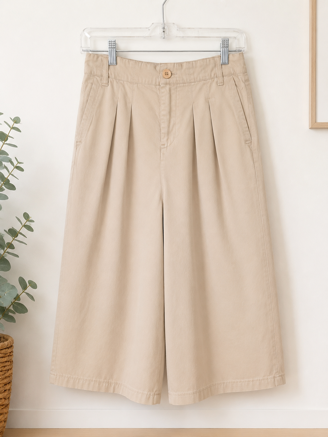 Neutral Wide Leg Culottes | Oversized Pleated Linen-Blend