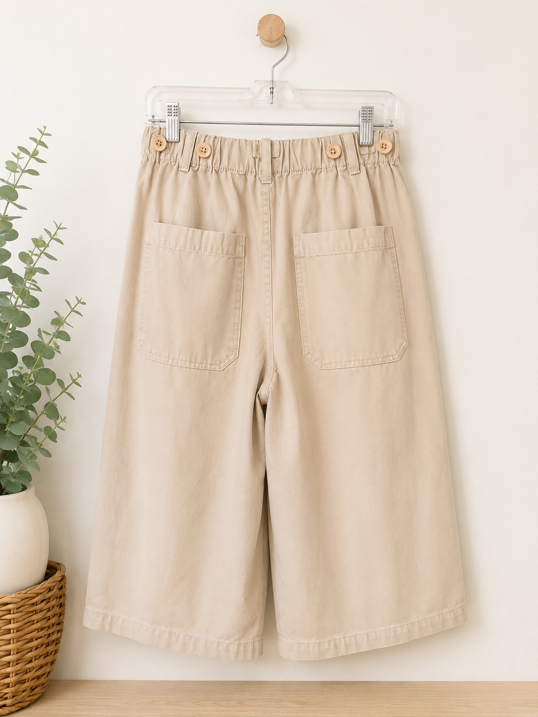 Neutral Wide Leg Culottes | Oversized Pleated Linen-Blend