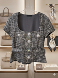 NY&C Tweed Top with Rhinestone Buttons