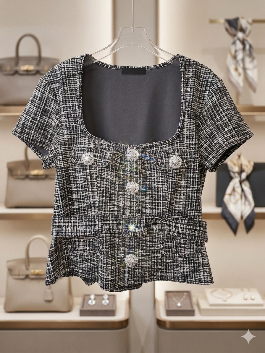 NY&C Tweed Top with Rhinestone Buttons
