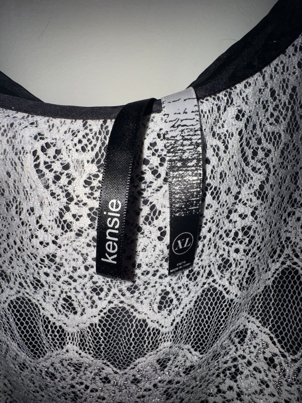 Kensie White Lace Overlay Popover Dress with Black Trim