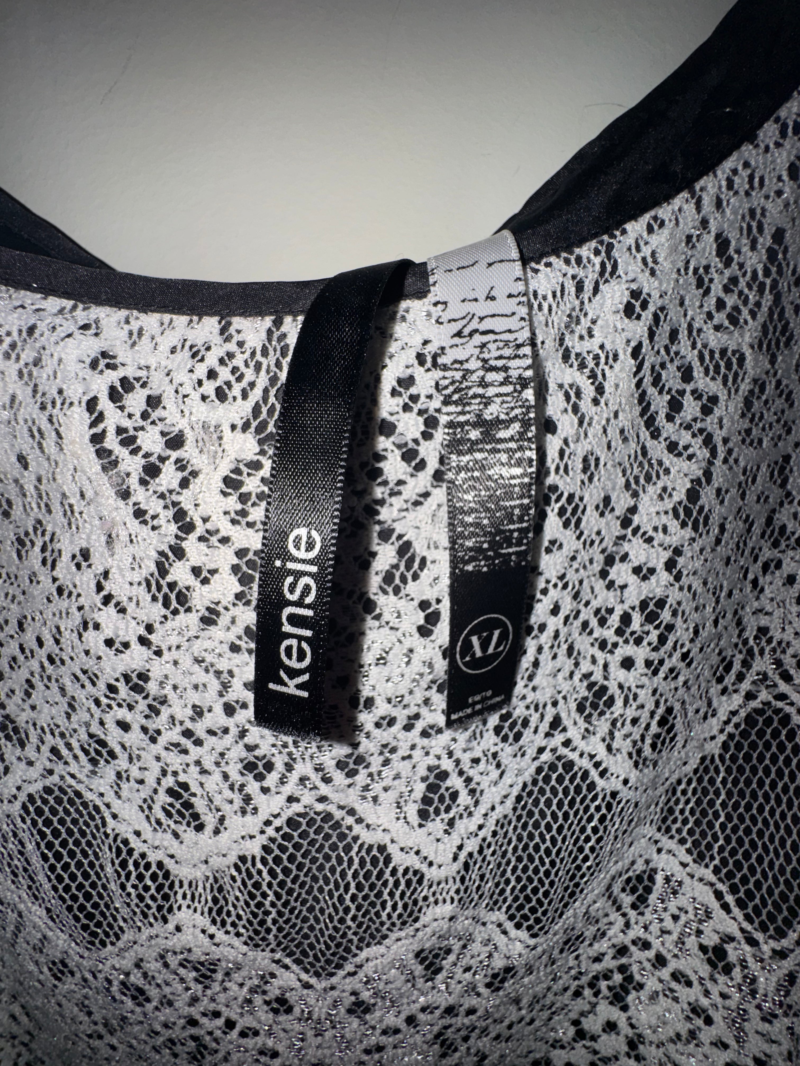 Kensie White Lace Overlay Popover Dress with Black Trim