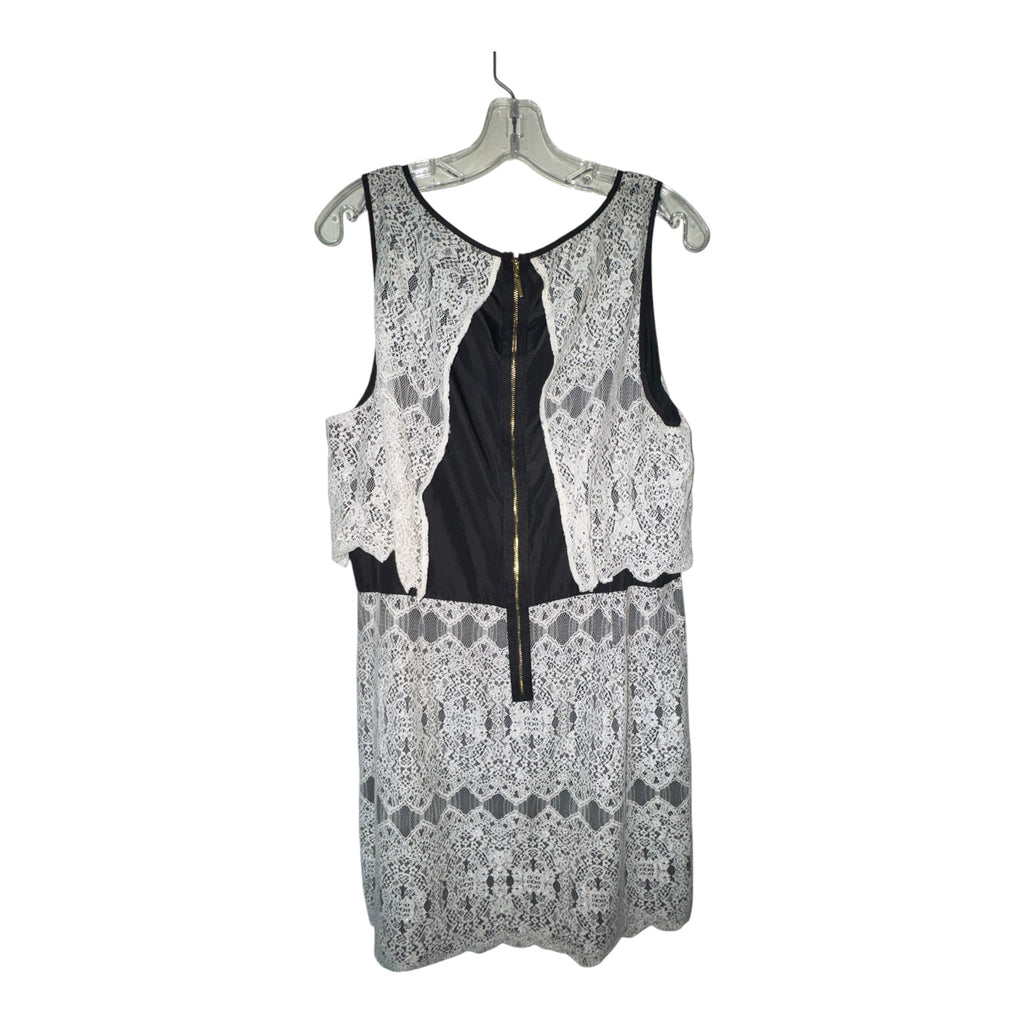 Kensie White Lace Overlay Popover Dress with Black Trim