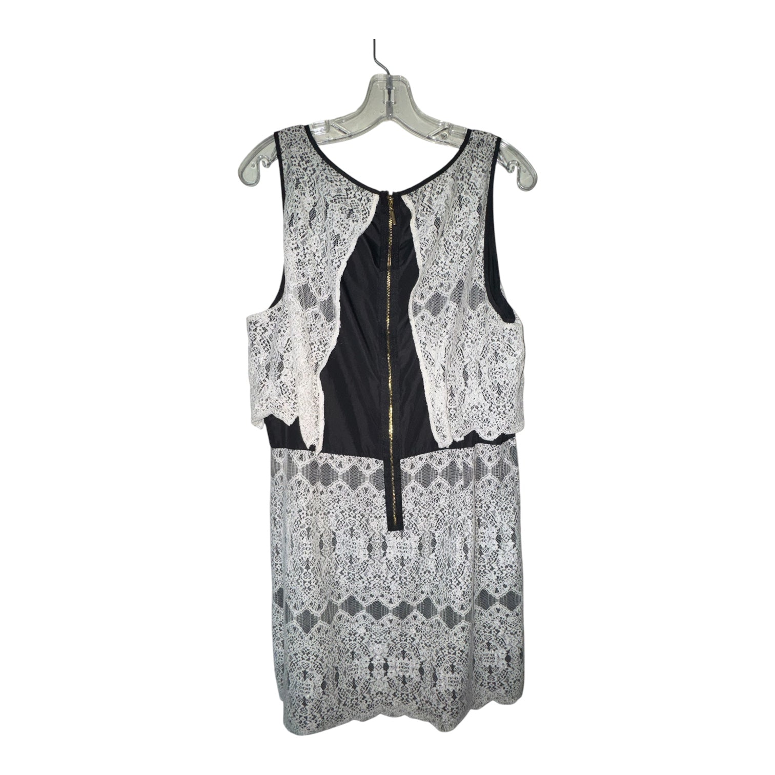 Kensie White Lace Overlay Popover Dress with Black Trim