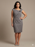 Connected Apparel Grey Rosette Asymmetric Sheath Dress