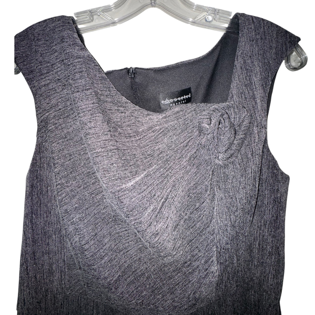 Connected Apparel Grey Rosette Asymmetric Sheath Dress