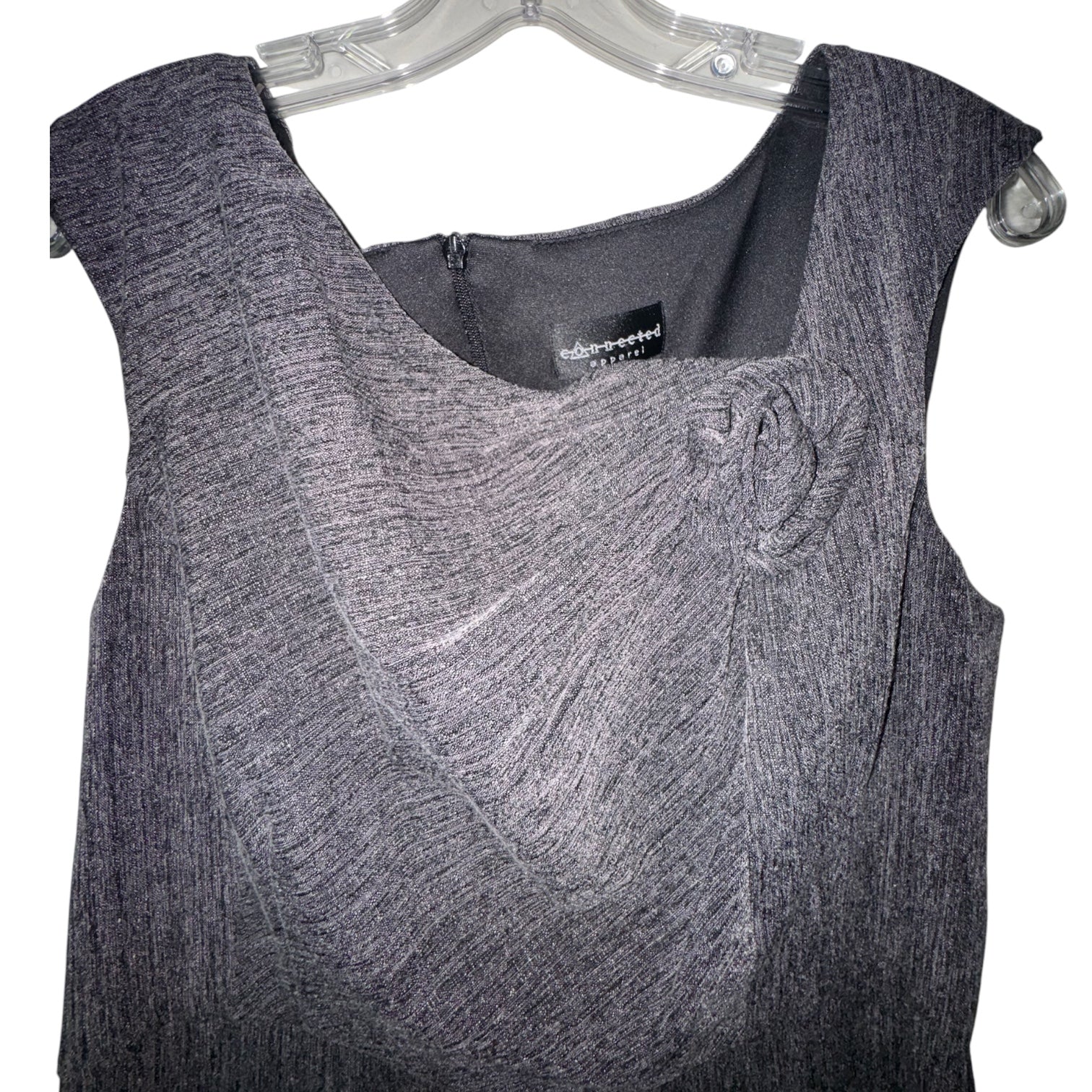 Connected Apparel Grey Rosette Asymmetric Sheath Dress