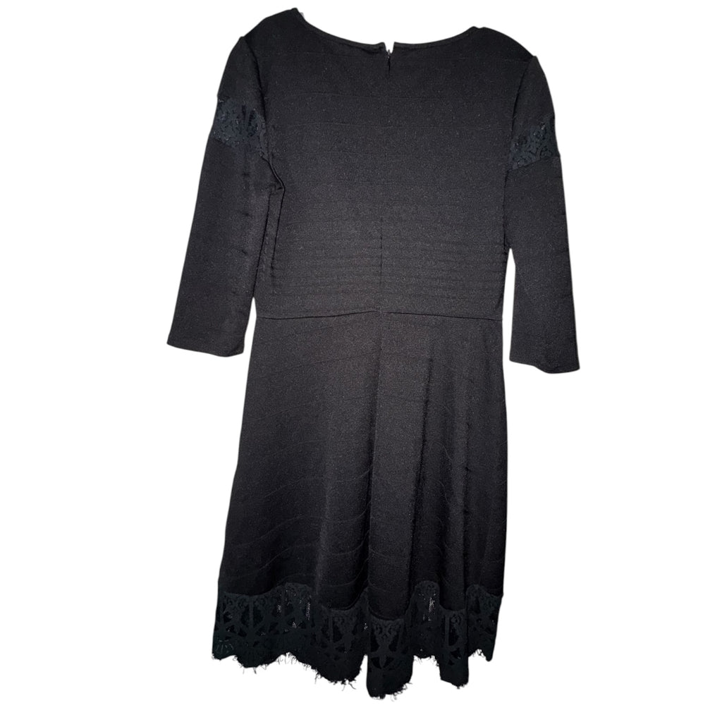 NY Collection Black Midi Fit & Flare Dress with Lace Inserts